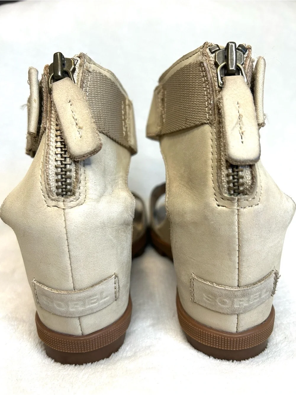 Sorel Joanie II Taupe Leather Wedge Platform Sandals Ankle Strap Women 8.5